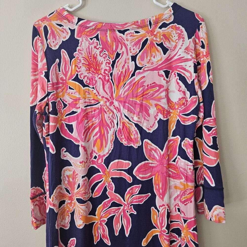 Lilly Pulitzer Pink Blue Dress 3/4 sleeve Floral Size Medium - Picture 8 of 9